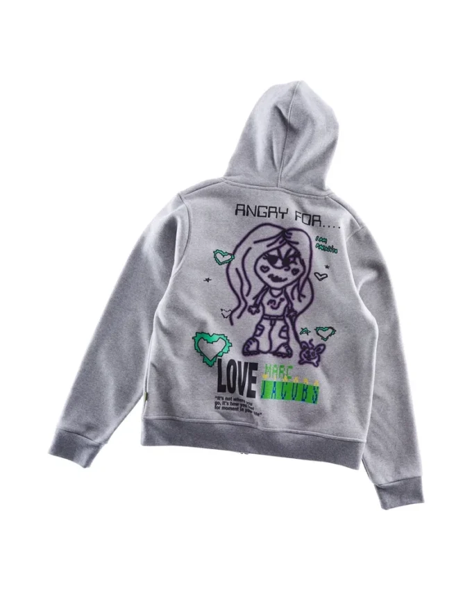 Angry For Love Fermuarlı Kapüşonlu Sweatshirt