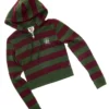 Dar Kesim Çizgili Fermuarlı Kapüşonlu Sweatshirt