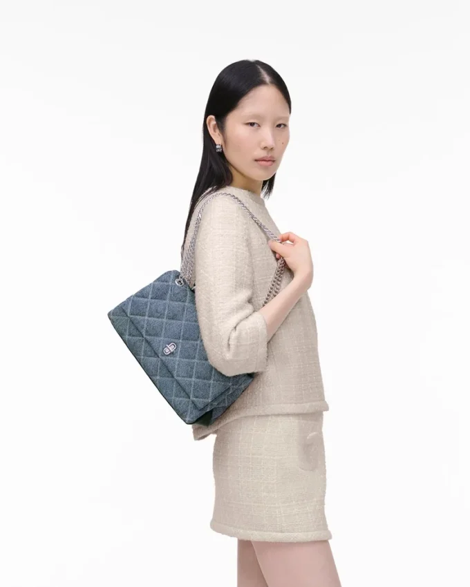 Kapitone Denim Çift İşlevli Omuz Çantası