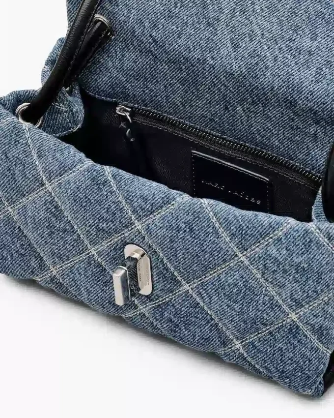 Kapitone Denim Mini Çift Omuz Çantası