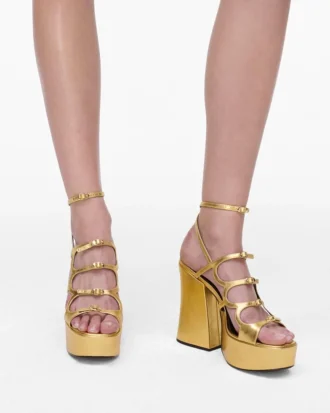 Metalik Deri Kiki Platform Sandalet