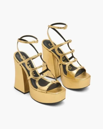 Metalik Deri Kiki Platform Sandalet