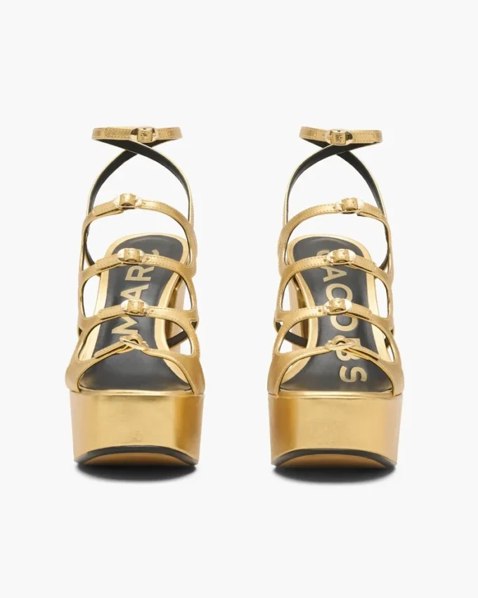 Metalik Deri Kiki Platform Sandalet Metalik Deri Kiki Platform Sandalet