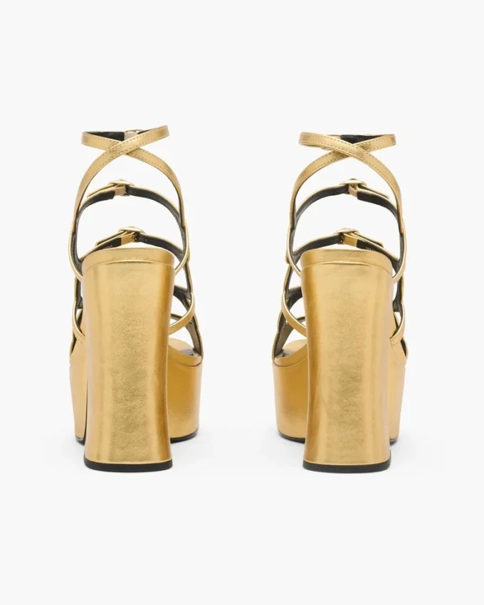 Metalik Deri Kiki Platform Sandalet Metalik Deri Kiki Platform Sandalet
