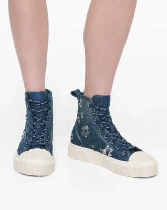 Sequin Daisy Denim Yüksek Topuklu Spor Ayakkabı