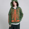 İskelet Fermuarlı Kapüşonlu Sweatshirt