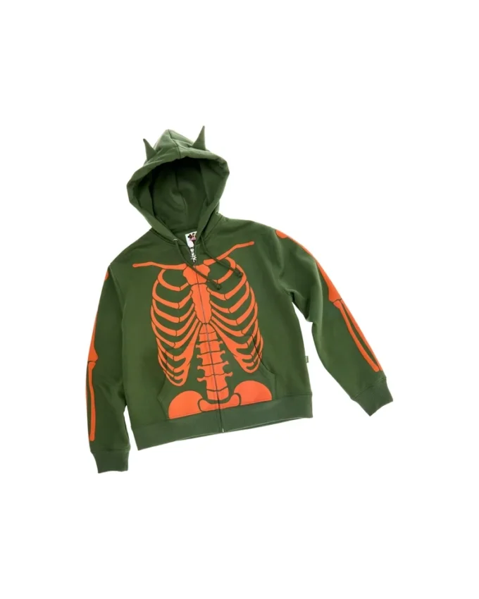 İskelet Fermuarlı Kapüşonlu Sweatshirt