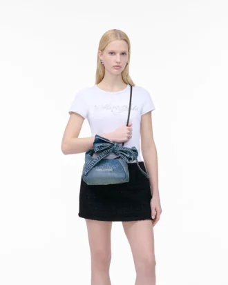 The Bow Denim Mini Sack Bag