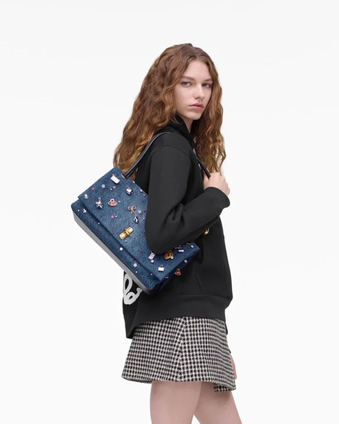 Trinket Charm Denim Büyük Çift Çanta Trinket Charm Denim Büyük Çift Çanta
