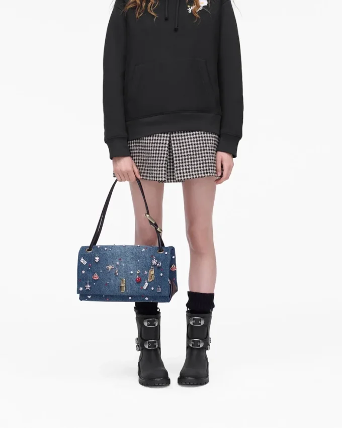 Trinket Charm Denim Büyük Çift Çanta Trinket Charm Denim Büyük Çift Çanta