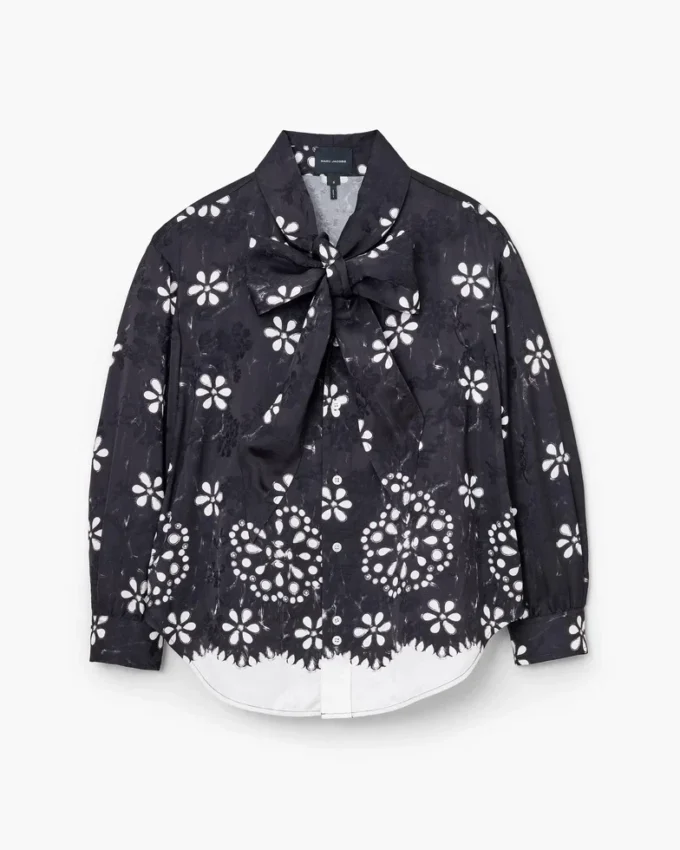 Trompe L’Oeil Eyelet Bow Bluz