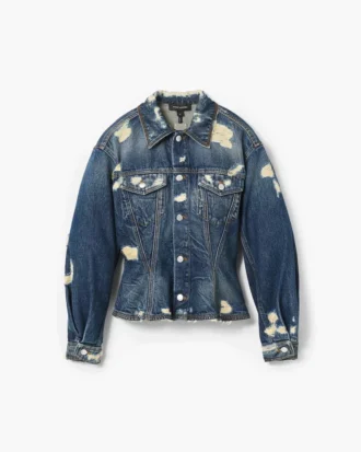 Yırtık ve Onarılmış Flüt Desenli Denim Ceket