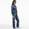 Yırtık ve Onarılmış Flüt Desenli Denim Ceket Yırtık ve Onarılmış Flüt Desenli Denim Ceket
