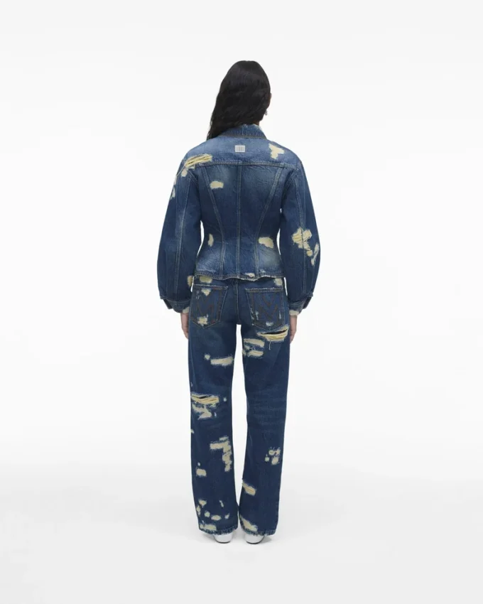 Yırtık ve Onarılmış Flüt Desenli Denim Ceket Yırtık ve Onarılmış Flüt Desenli Denim Ceket