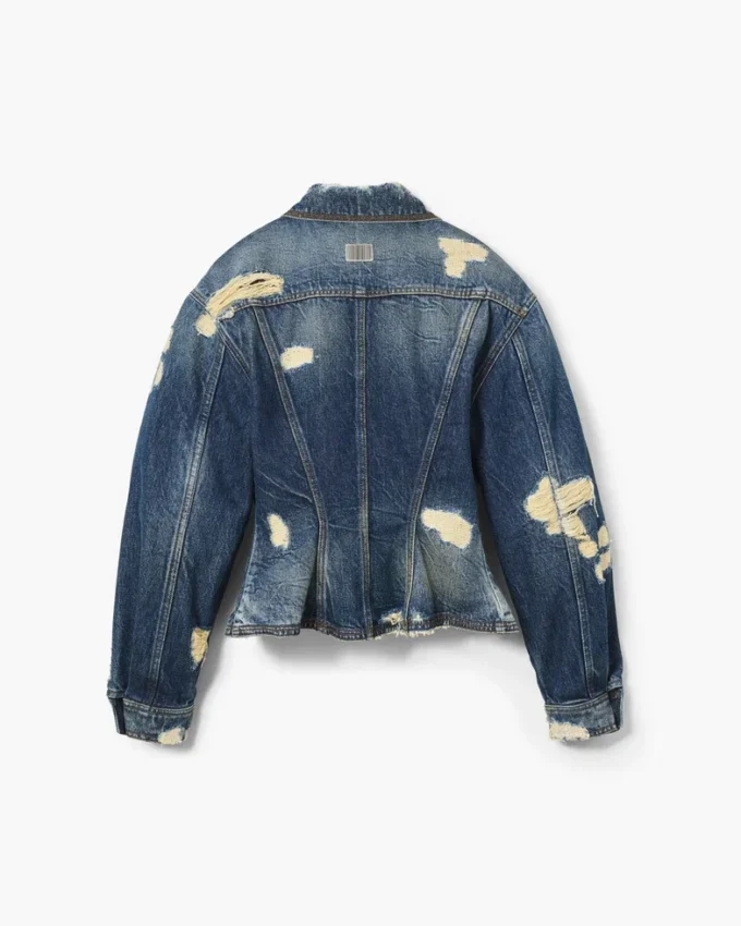 Yırtık ve Onarılmış Flüt Desenli Denim Ceket Yırtık ve Onarılmış Flüt Desenli Denim Ceket