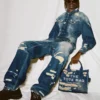 Yırtık ve Onarılmış Flüt Desenli Denim Ceket Yırtık ve Onarılmış Flüt Desenli Denim Ceket